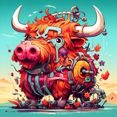 Robotic Highland Cow Shark: Unique Carnival Technology Ride Attraction