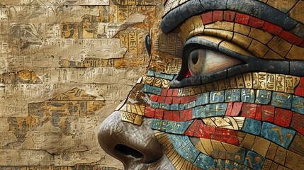 Design a book cover featuring intricate details and textures that visually transport the reader to ancient Egypt Incorporate elements like hieroglyphics - obrazy, fototapety, plakaty