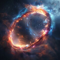 Fototapeta premium Design a cosmic portal connecting different galaxies, symbolizing the universal access and connectivity of a galactic internet Illustrate data flowing like cosmic dust through the portal