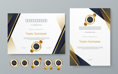 Black gold and white vector modern elegant and luxury certificate template for corporate. For award, business, diploma, workshop, award, graduation, completion, competition and education