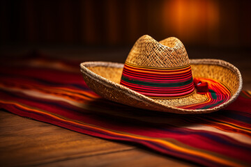 craftsmanship and detailing of a well-worn Mexican sombrero hat - obrazy, fototapety, plakaty