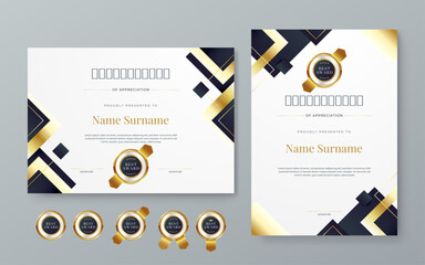 Black gold and white vector modern elegant and luxury certificate template for corporate. For award, business, diploma, workshop, award, graduation, completion, competition and education