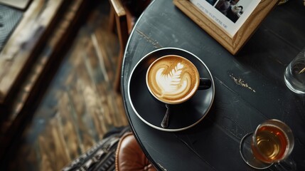 Elegant Coffee Moment: Artful Latte on Stylish Table