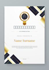 Black gold and white certificate modern elegant and luxury template with shapes. For appreciation, achievement, awards diploma, corporate, and education