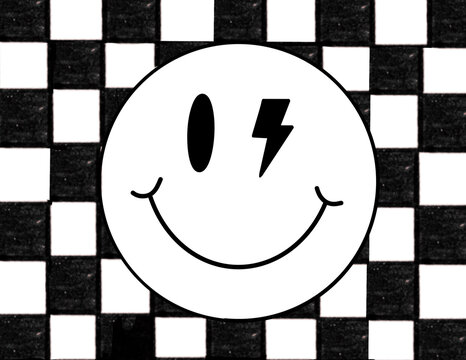 black and white checkered smiley face