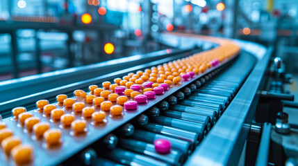 Medicine Manufacturing: Pills Moving Toward Blister Packaging - obrazy, fototapety, plakaty