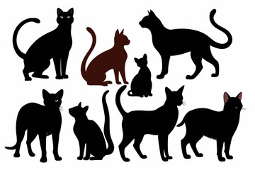  various cat silhouettes vector illustration