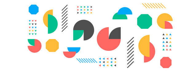 Colorful modern abstract memphis geometric vector banner. For background, poster, flyer, banner, invitation, cover for book, catalog, report