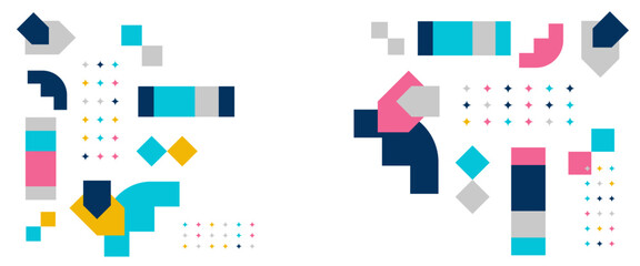 Colorful vector modern abstract banners with geometric memphis flat design. For background, poster, flyer, banner, invitation, cover for book, catalog, report