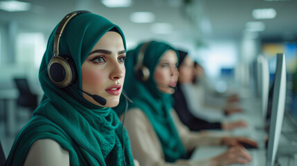 Empowered Muslim Woman in White Office Space