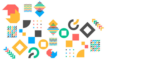 Colorful vector abstract banners with memphis geometric shapes. For banner, background, cover, poster, wallpaper, presentation background, certificate