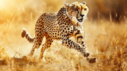 Cheetah running to chase prey in the savanna