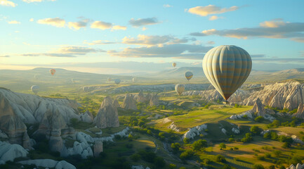 Majestic Hot Air Balloons Soaring Across Breathtaking Scenery