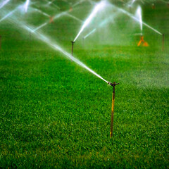Sprinkler Irrigation System Spraying Water on Field