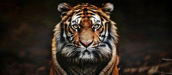 portrait of a tiger staring intently - obrazy, fototapety, plakaty