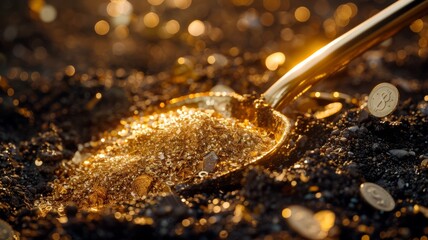 A golden shovel that unearths hidden treasures in any financial field. - obrazy, fototapety, plakaty