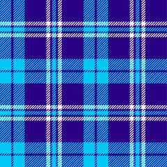 Sky blue, dark blue and white color striped lines seamless plaid pattern background for textile design, napkin, handkerchief, blanket, cover, tablecloth. Vector illustration.