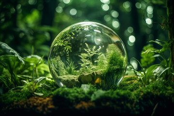 life in a bubble, concept for preserve, protect nature, plants, ecological system of planet earth for future generations