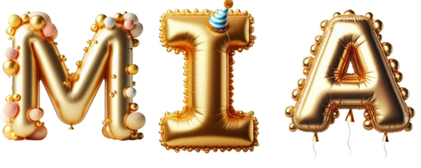 Fototapeten Mia Letters - Golden Balloon, 3D - Isolated on Transparent or White Background PNG - Best for Birthday Illustration Design © MrArsalan`s Art