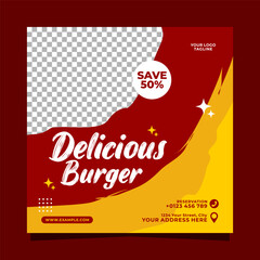 Delicious burger social media banner post vector template