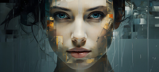 Abstract modern art collage portrait of young woman, ai generative