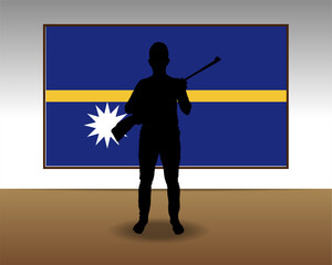 Man holding a gun in front of Nauru flag, fight or war idea
