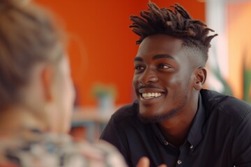 Black man smiling at a woman