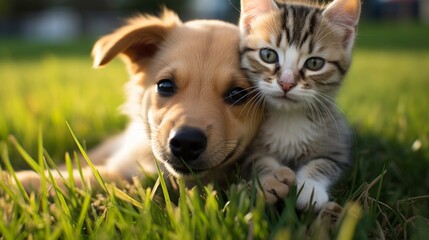 cute puppy and kitten friends