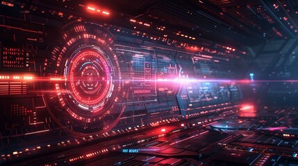 Obraz premium Abstract technology background for gaming interfaces, featuring futuristic HUD elements, neon overlays, dynamic data visualization. for gaming website banners.