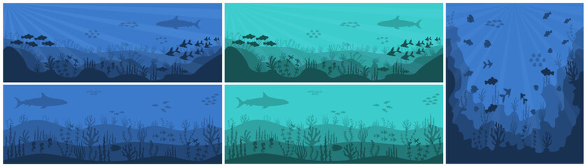 Underwater cartoon flat background with fish, sea water, corals. Ocean sea life, cute design. here is an illustration