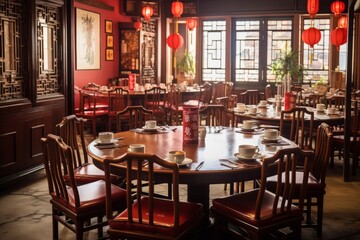 Fototapeta na wymiar Ornate Traditional Chinese Restaurant Interior