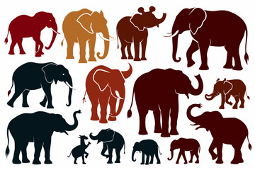 Various elephant silhouettes vector illustration