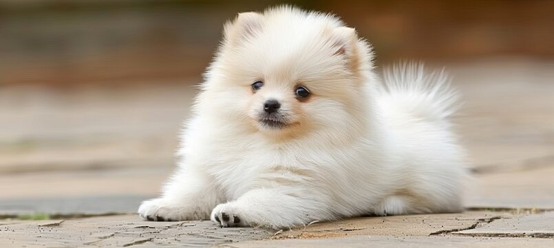 Charming pomeranian puppy poses fluffily for the camera in an irresistibly adorable display