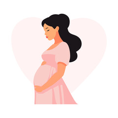 Conceptual vector illustration of a pregnant woman in cute cartoon style, healthcare, pregnancy