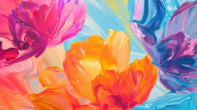 Vibrant Abstract Floral Artwork with Vivid Colors and Fluid Shapes