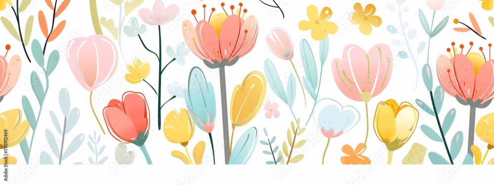 Aufkleber cute pastel spring floral pattern on a white background a flat design with pastel colors and a simpl