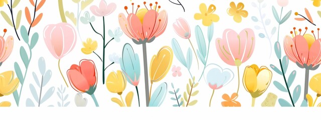 Cute pastel spring floral pattern on a white background a flat design with pastel colors and a simple design Generative AI