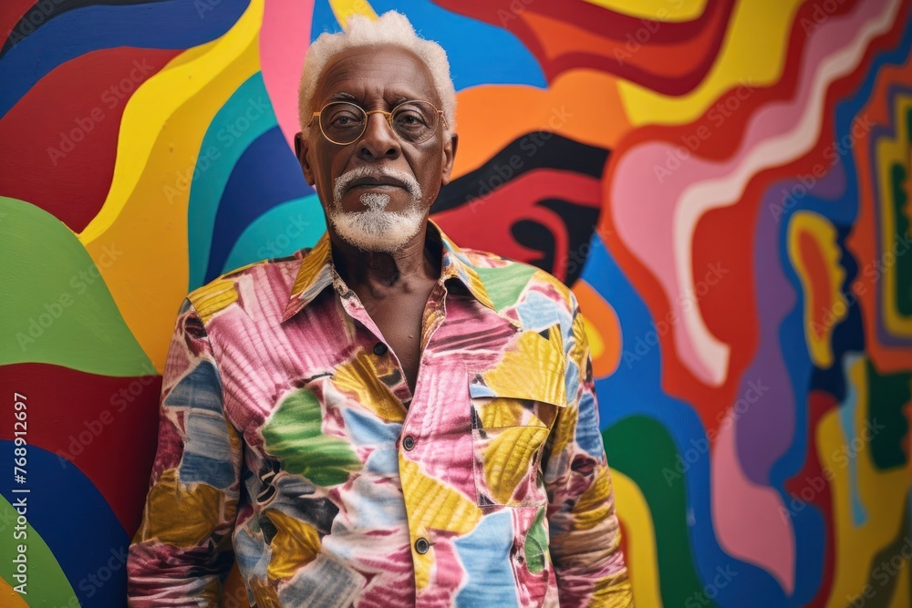 Poster man standing in front of colorful wall generative ai