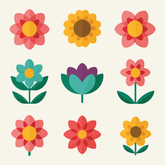 beautiful and modern vector flat flower collection