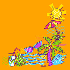 Background with summer items. Stylized beach objects. - 768912817