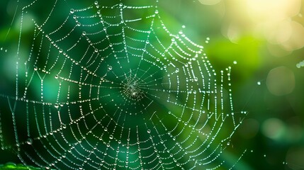 Naklejka premium Close up dew drops on the spider web