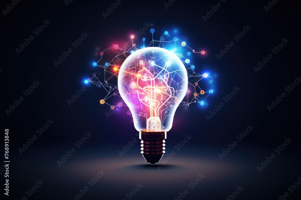 Aufkleber networked lightbulb concept illustrating connected ideas. illuminated bulb with network lines, repre