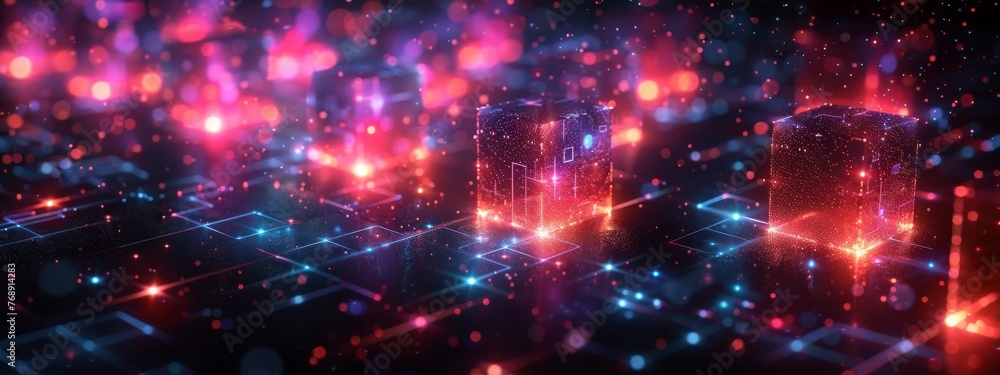 Poster image highlighting the immutability of blockchain, depicting data stored in blocks that cannot be al
