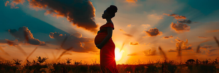  beautiful pregnant nigerian woman standing in front  - obrazy, fototapety, plakaty