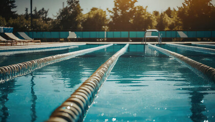 Sport swimming pool. Close-up water. Light blue colors.