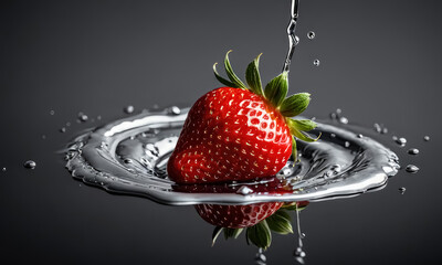 Strawberry Splash: The Captivating Intersection of Art and Nature. - obrazy, fototapety, plakaty