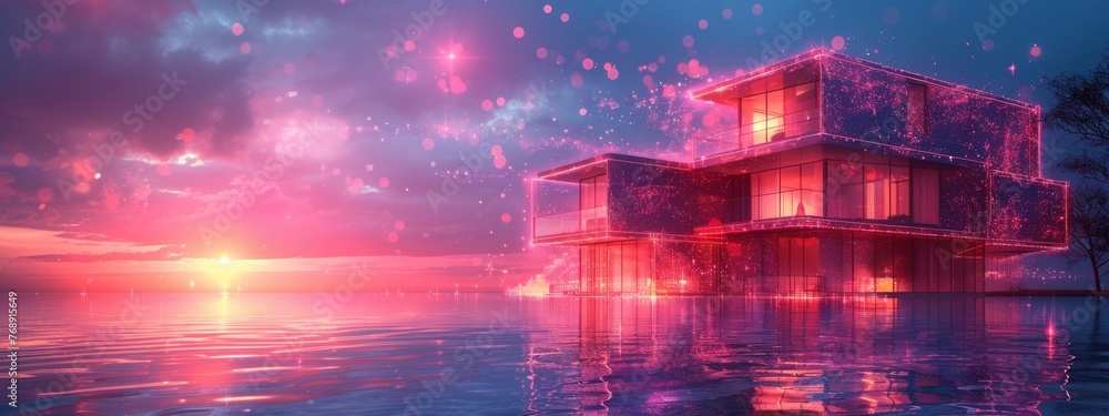 Poster image showcasing blockchain's applications in real estate, facilitating transparent property transac