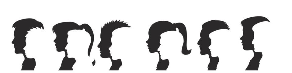 black silhouette portrait people ,Vector, isolated.