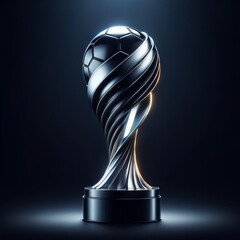 Modern football trophy, sleek design, metallic sheen.
