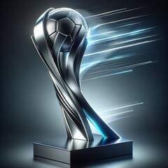 Modern football trophy, sleek design, metallic sheen.
